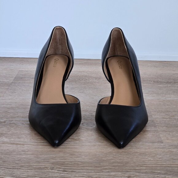 Quince Italian Leather 75mm d’Orsay Pump Black Womens Size 8 New Scratch, No box - Picture 15 of 17